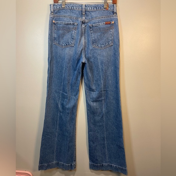 7 For All Mankind Medium Dojo Blue Wide Leg Cuffed Jeans size 30 - Picture 2 of 8